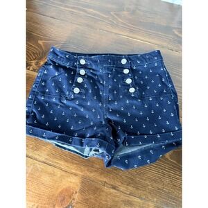 Almost Famous Womens High Rise Sailor Shorts Navy Blue Anchor Print Size 9